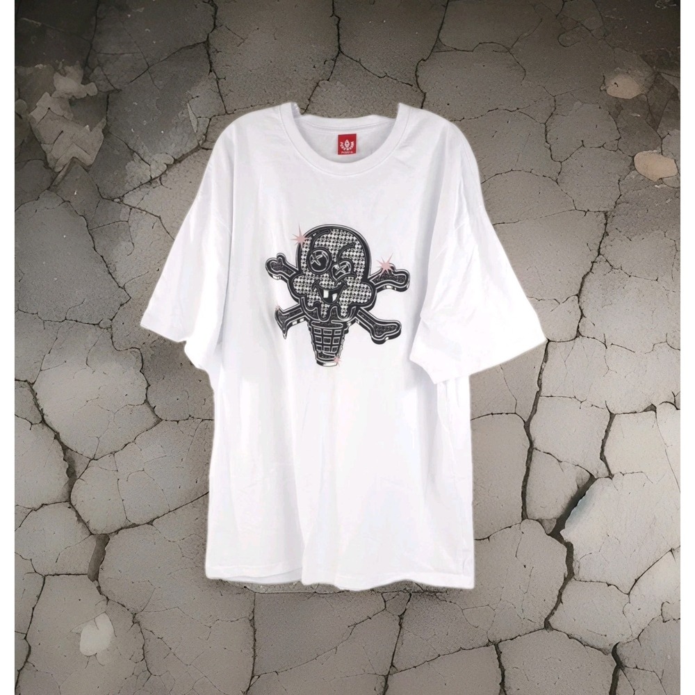 Icecream Shirt Mens 2XL White Rhinestone Skull Ice Cream Cone Tee Streetwear